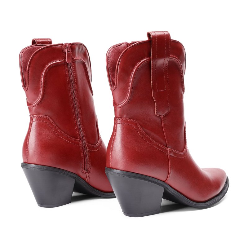 Women's Western Ankle Booties - Pointed Toe Cowgirl Boots With Low Heel Comfortable Pull-On Design For Casual Wear