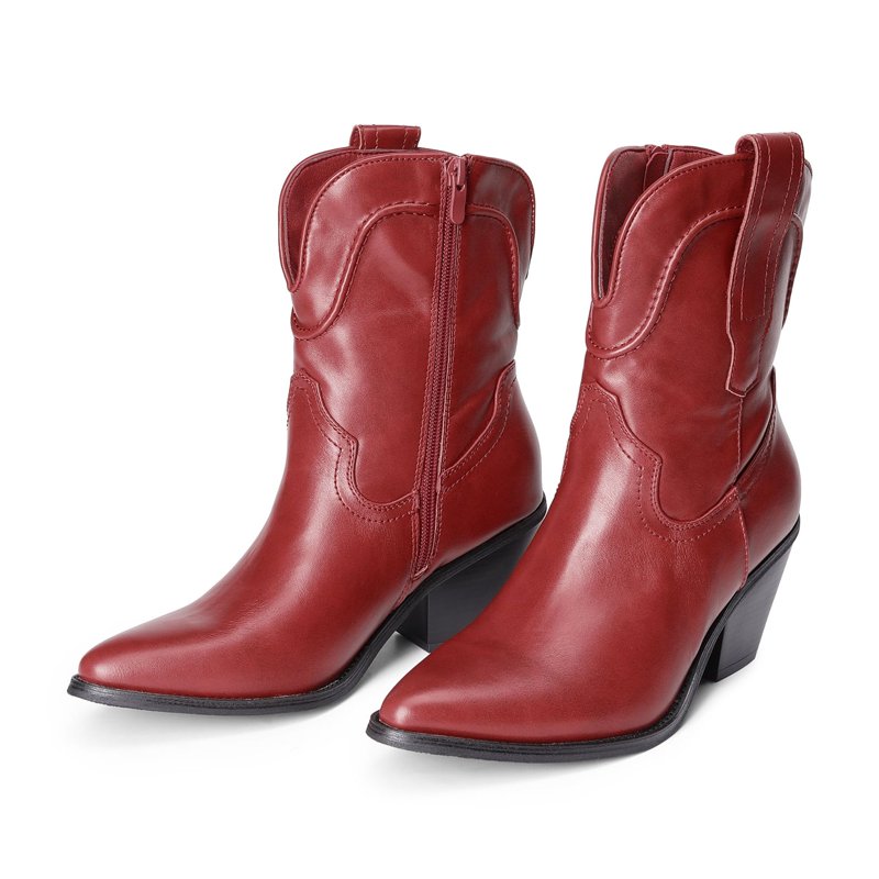 Women's Western Ankle Booties - Pointed Toe Cowgirl Boots with Low Heel Comfortable Pull-On Design for Casual Wear Women's Western Ankle Booties - Pointed Toe Cowgirl Boots with Low Heel Comfortable Pull-On Design for Casual Wear