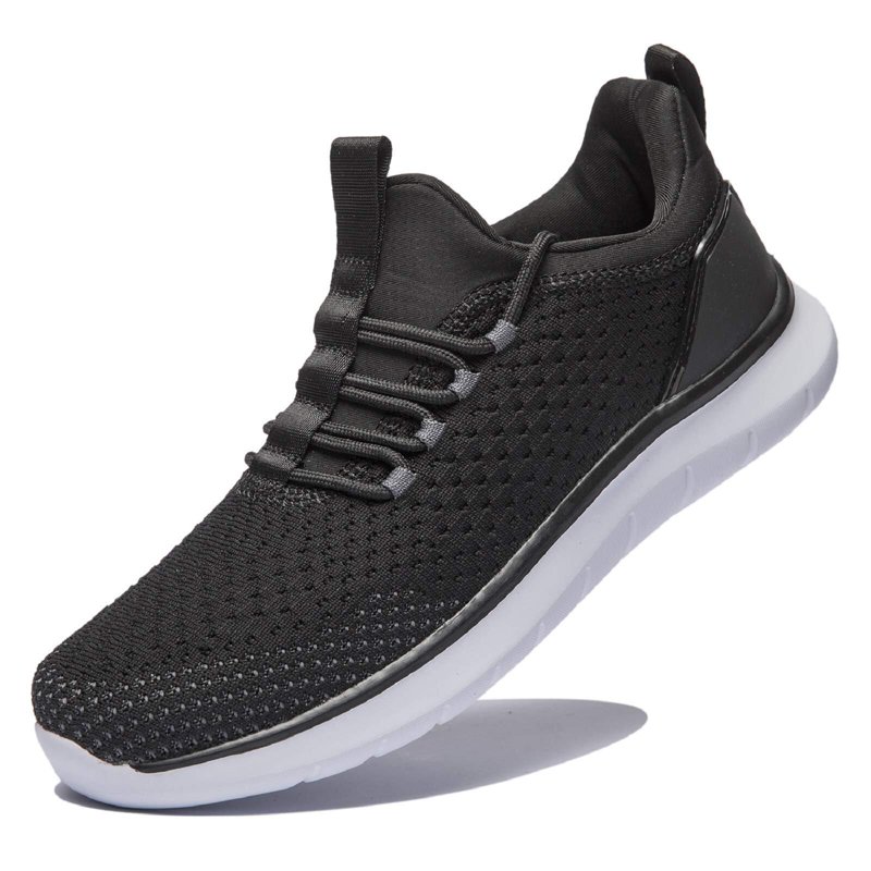 WOTTE Men's Athletic Walking Running Shoes Slip-on Casual Mesh Sneakers Comfort Fashion Black White Size 7
