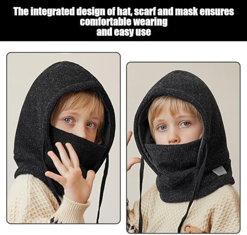 1 Piece Of Children's Windproof Hat Children's Warm Hat Winter Cold Protection Products Knitted Hat Ski Mask Black