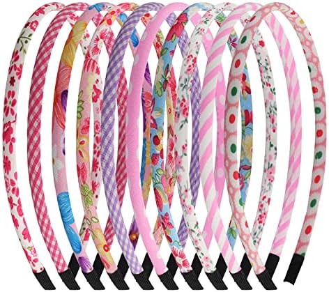 10 Pcs Colourful Girls Headbands Flower Strip Plain Hair Bands Head Bands Hairbands Floral Fabric Pink Hair Hoop Alice Bands for Girls Children Kids