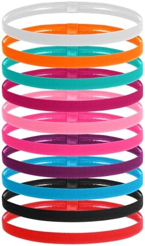 10 PCS Sports Hairband Elastic Silicone Grip Exercise Hair Multicolor Thin Elastic Headbands Nylon Seamless Headbands Colored Skinny Stretchy Headbands for Women Kids Men Doing Workout Yoga