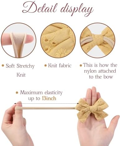 10PCS Baby Girls Headbands Hair Bows Nylon Cotton Linen Hairbands Handmade Hair Accessories For Newborn Infant Toddlers Little Girl And Kids 3.5Inches