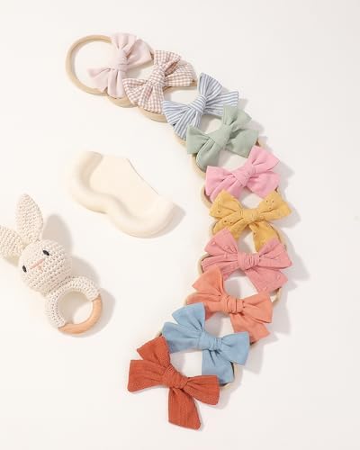 10PCS Baby Girls Headbands Hair Bows Nylon Cotton Linen Hairbands Handmade Hair Accessories For Newborn Infant Toddlers Little Girl And Kids 3.5Inches