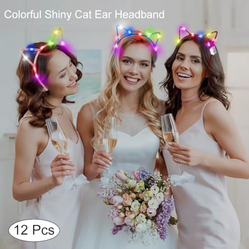 12 Pieces Cat Ears Headbands Set Led Cute Cat Light Up Hair Accessories Light Up Headband Concert Accessories Nightclubs Party Supplies Carousal Music Party Christmas Halloween