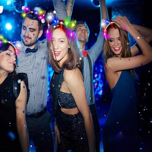 12 Pieces Cat Ears Headbands Set Led Cute Cat Light Up Hair Accessories Light Up Headband Concert Accessories Nightclubs Party Supplies Carousal Music Party Christmas Halloween