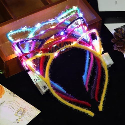 12 Pieces Cat Ears Headbands Set Led Cute Cat Light Up Hair Accessories Light Up Headband Concert Accessories Nightclubs Party Supplies Carousal Music Party Christmas Halloween