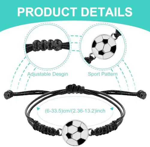 14Pcs Football Bracelet Adjustable Metal Football Charm Bracelet Foot Ball Friendship Bracelets Foot Ball Party Bags Fillers Foot-ball Gifts For Kids Boys Girls Halloween Cosplay