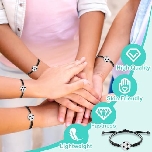 14Pcs Football Bracelet Adjustable Metal Football Charm Bracelet Foot Ball Friendship Bracelets Foot Ball Party Bags Fillers Foot-ball Gifts For Kids Boys Girls Halloween Cosplay