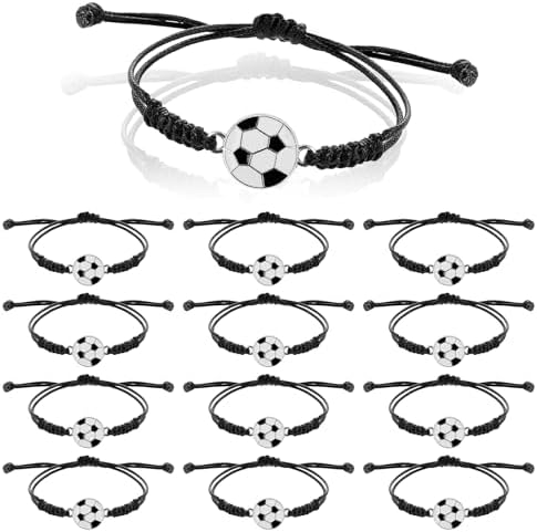 14Pcs Football Bracelet Adjustable Metal Football Charm Bracelet Foot ball Friendship Bracelets Foot ball Party Bags Fillers Foot-ball Gifts for Kids Boys Girls Halloween Cosplay