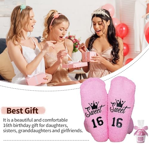 16th Birthday Gifts Girl16th Birthday Gifts For Girls Pink Fluffy Socks Birthday Presents Gifts For 16 Year Old Girls Birthday Socks Sweet 16 Gifts For Girls Birthday Decorations Funny Stocking Filler