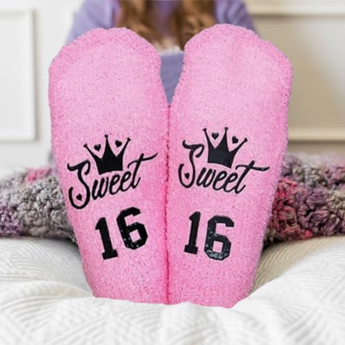 16th Birthday Gifts Girl16th Birthday Gifts For Girls Pink Fluffy Socks Birthday Presents Gifts For 16 Year Old Girls Birthday Socks Sweet 16 Gifts For Girls Birthday Decorations Funny Stocking Filler