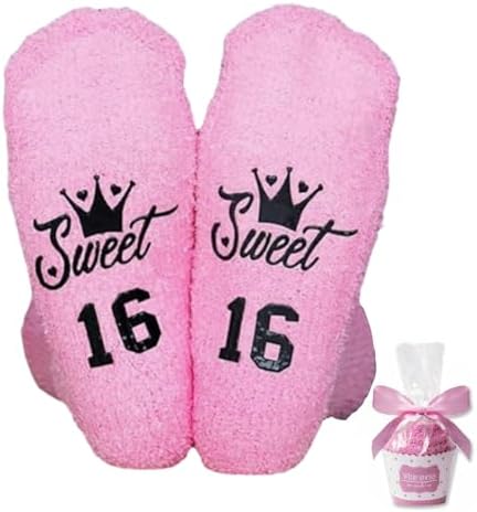 16th Birthday Gifts Girl16th Birthday Gifts for Girls Pink Fluffy Socks Birthday Presents Gifts for 16 Year Old Girls Birthday Socks Sweet 16 Gifts for Girls Birthday Decorations Funny Stocking Filler