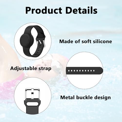1PCS Kids Wristband For Airtag Waterproof Silicone Watch Band For Airtag Adjustable And Durable Kids Tracking Band Compatible With Apple Airtag For Toddler Child GPS Tracking Tagging(Black)