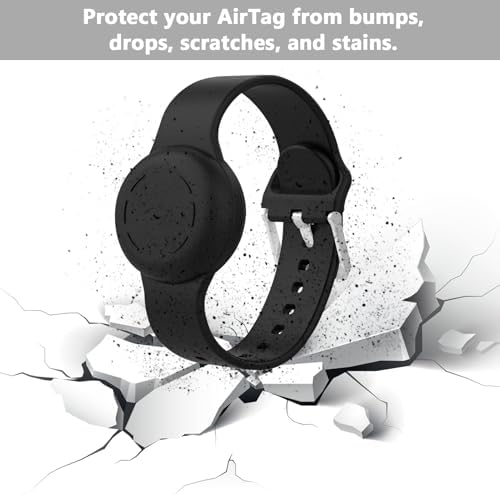 1PCS Kids Wristband For Airtag Waterproof Silicone Watch Band For Airtag Adjustable And Durable Kids Tracking Band Compatible With Apple Airtag For Toddler Child GPS Tracking Tagging(Black)