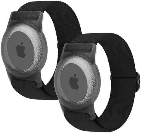 2 Pack Airtag Watch Strap for Kids Airtag Tracking Watch Wrist Strap Child Air tag & Anti-Lost for Apple Item Finder Anti-Scratch Bracelet Kids Stretchy Adjustable Bracelet for Boys Girls（Black）