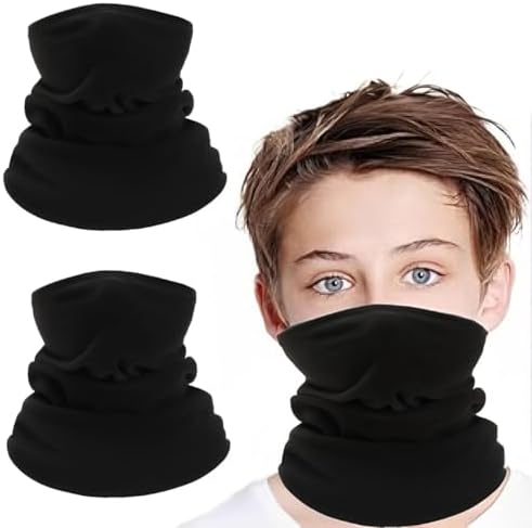 2 Pack Snood Neck Warmer Kids Kids Scarf Fleece Windproof Neck Gaiter Face Covering Mask Scarf Multifunctional Headwear for Boys and Girls Outdoor Sports