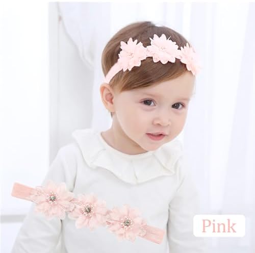 2 Pcs Baby Girls Headband With Grosgrain Ribbon Baby Girl Flower Headbands Newborn Toddler Elastic Hairbands For Babies Toddlers Infant Girls Gift Photography