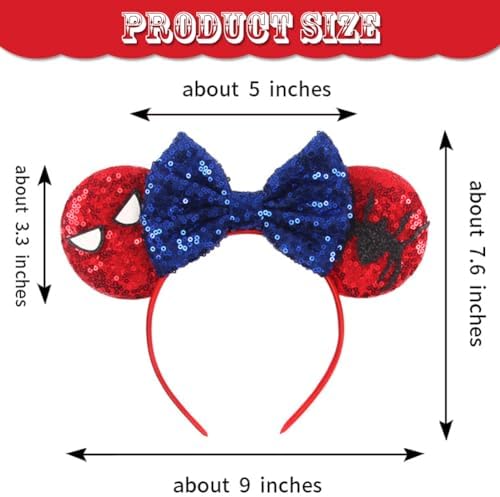 2 PCS Glitter Sequin Bow Mouse Ears And Spider Headbands Red And Blue Sparkled Sequin Hair Headband Shiny Bows Glitter Party Children Hair Bands Girls Princess Party Decorations Cosplay
