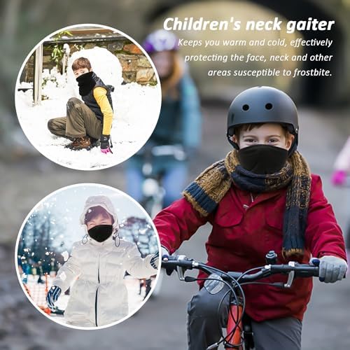 2 Pcs Kids Neck Warmer Kids Fleece Windproof Neck Gaiter Winter Face Covering For Skiing Cycling Outdoor Sports Multifunctional Headwear For Boys & Girls（Black 20 * 30cm）