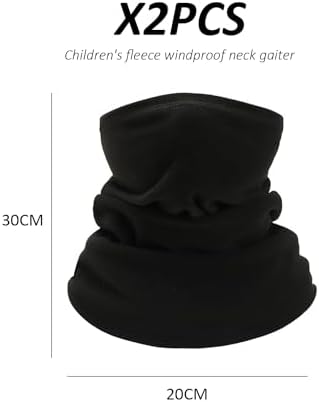 2 Pcs Kids Neck Warmer Kids Fleece Windproof Neck Gaiter Winter Face Covering For Skiing Cycling Outdoor Sports Multifunctional Headwear For Boys & Girls（Black 20 * 30cm）