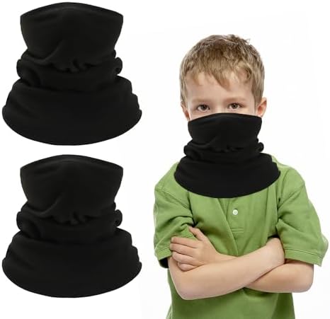 2 Pcs Kids Neck Warmer Kids Fleece Windproof Neck Gaiter Winter Face Covering for Skiing Cycling Outdoor Sports Multifunctional Headwear for Boys & Girls（Black 20 * 30cm）
