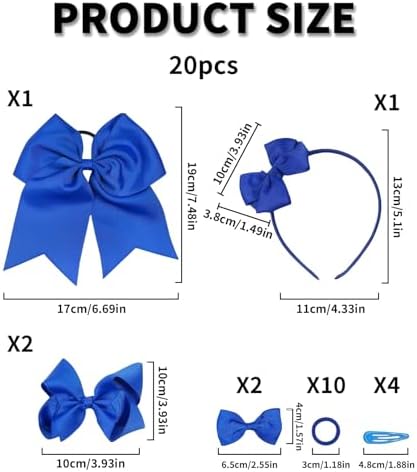 20 Pcs Royal Blue Hair Accessories School Hair Accessories Blue Bows Clips Accessory Girl Baby Bow Ribbon Girls Clip Headband Kit Bands Bobbles Barrettes Headbands For Toddlers Teens Birthday Gift