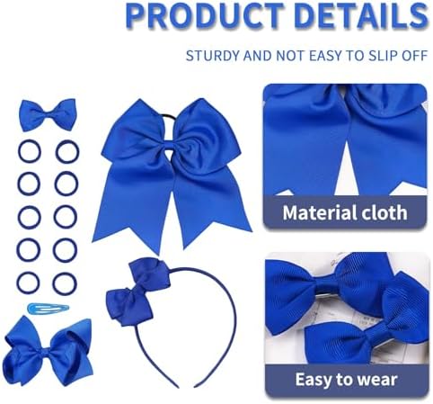20 Pcs Royal Blue Hair Accessories School Hair Accessories Blue Bows Clips Accessory Girl Baby Bow Ribbon Girls Clip Headband Kit Bands Bobbles Barrettes Headbands For Toddlers Teens Birthday Gift