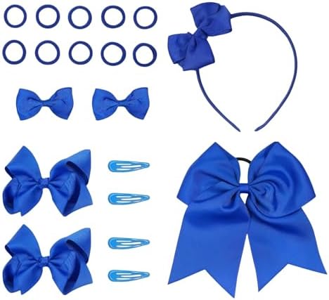 20 Pcs Royal Blue Hair Accessories School Hair Accessories Blue Bows Clips Accessory Girl Baby Bow Ribbon Girls Clip Headband Kit Bands Bobbles Barrettes Headbands for Toddlers Teens Birthday Gift