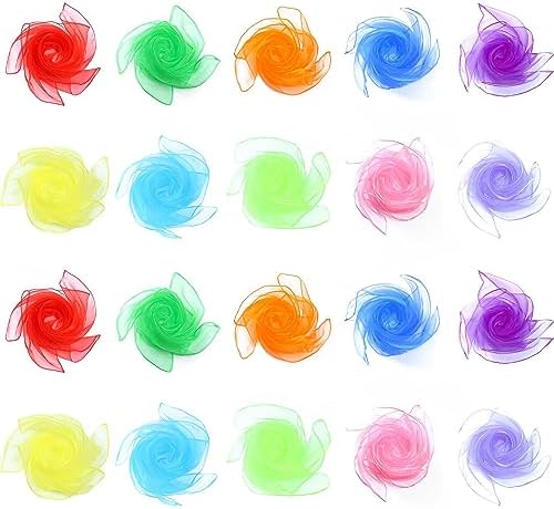 20 Pcs Sensory Scarves Rainbow Colour Kid Sensory Toys Kid Dance Juggling Scarves Silk-like Fabric Square Scarf Coloured Fabric Play Silks for Kid Rainbow Cloth Gymnastics Toy