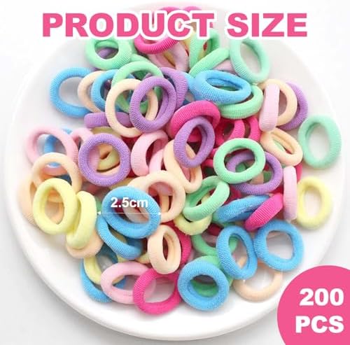 200 Pcs Baby Hair Bands Cotton Bobbles For Girls High Elasticity Candy Colors Toddler Hair Bands 2.5 CM Diameter