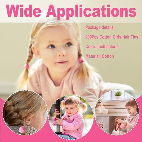 200 Pcs Baby Hair Bands Cotton Bobbles For Girls High Elasticity Candy Colors Toddler Hair Bands 2.5 CM Diameter