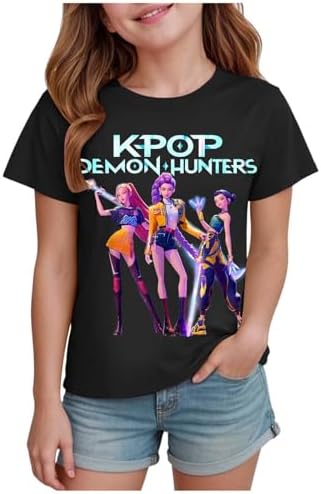 2025 K-Kpop D-Demon H-Hunters Shirt for Girls Kids Short Sleeved Graphi Top Graphic T-Shirt Tops H-Huntrix H-Huntr/X Hip Hop Graphic Shirts Deemon Huunters Shirt Girls Kids Vintage Y2k Summer Top