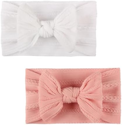 2Pcs Baby Headband Baby Hair Bands Newborn Baby Girl Headbands Adorable Baby Bow Turban Set Of Flexibility Nylon Hair Band for Baby Newborn Toddlers Photography Props Accessories
