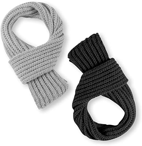 2pcs Kids Scarf Winter Knitted Scarves Warm Snoods Scarf Knit Neck Warmer for Little Boys Girls Toddlers Childrens(Black Grey)