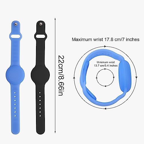 2pcs Kids Wristband For AirTag Wrist Band Kids Waterproof Silicone Airtag Holder For Kids Adjustable Air Tag. Watch Band For Children Elder (Black Blue)