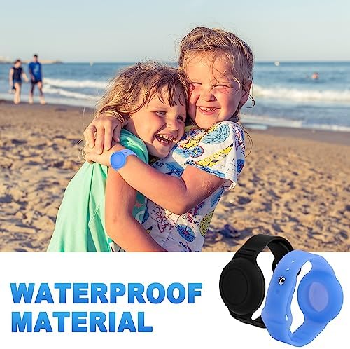2pcs Kids Wristband For AirTag Wrist Band Kids Waterproof Silicone Airtag Holder For Kids Adjustable Air Tag. Watch Band For Children Elder (Black Blue)