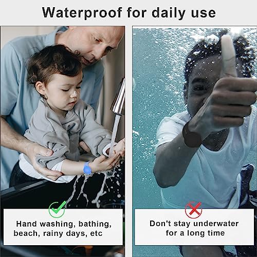 2pcs Kids Wristband For AirTag Wrist Band Kids Waterproof Silicone Airtag Holder For Kids Adjustable Air Tag. Watch Band For Children Elder (Black Blue)