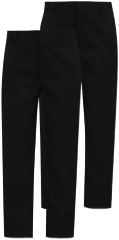 2PK Boys Adjustable Waist Regular Fit School Trousers Black Charcoal Grey Navy Blue 3-18 Years