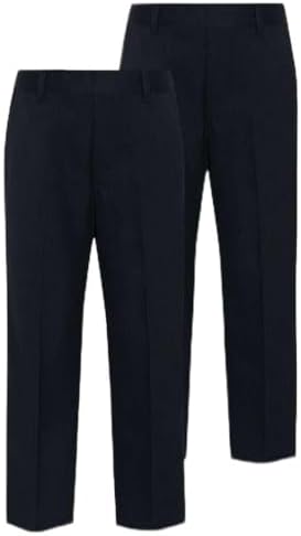 2PK Boys Elasticated Waist Regular Fit School Trousers Black Grey Navy Blue 3-18 Years