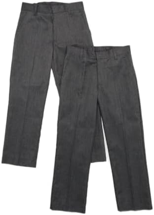 2PK Boys Slim Fit School Trousers Adjustable Waist Black Grey Navy Blue 2-18 Years
