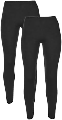 2PK Girls Plain Leggings 100% Cotton Added Stretch 2-16 Years School Black Green Brown Blue Grey Red
