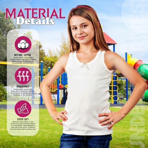 3 & 6 Pack Kids Girls Underwear Vest 100% Cotton Back To School Vest Super Soft Kids Undershirts Comfortable Sleeveless Kids Tank Tops 2-13 Years Old