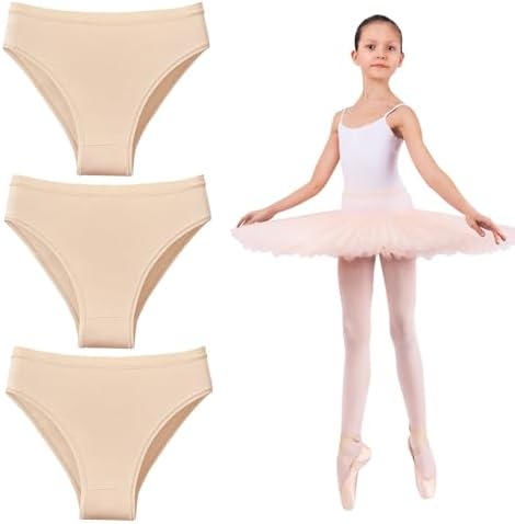 3 Pack Girls Dance Underwear Seamless High-Waisted Ballet Knickers for Dance Gymnastics Skin Coloured Pants for Girls Aged 3–12 Nude Ballet Briefs