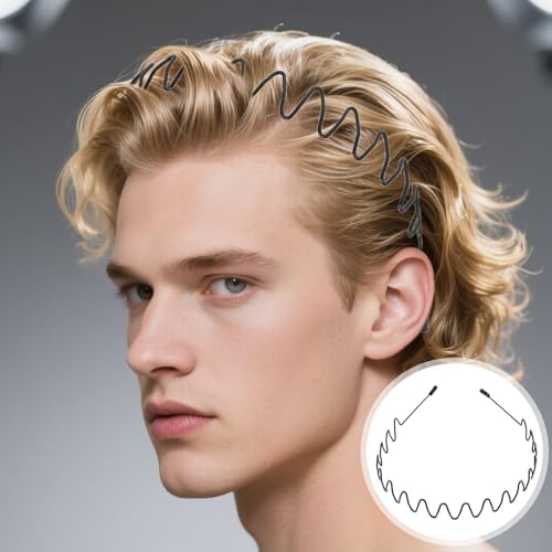 3 Packs Unisex Hair Band Metal Hair Hoop Black Spring Non-Slip Men Women Sports Fashion Headwear (Spring Wave)
