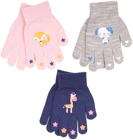 3 Pairs Boys Girls Kids Thermal Magic Stretch Grip Winter Gloves Grip with Animal Camo or Football Grippers