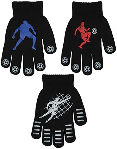 3 Pairs Boys Gripper Magic Gloves Football Designs 3 Pairs Black