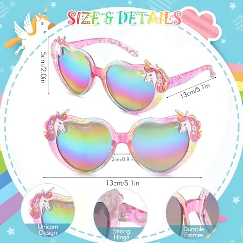 3 Pairs Kids Sunglasses Girls UV Protection Unicorn Sunglasses Toddler Eyewear For Childrens Party Favors Beach Dress Up Glasses
