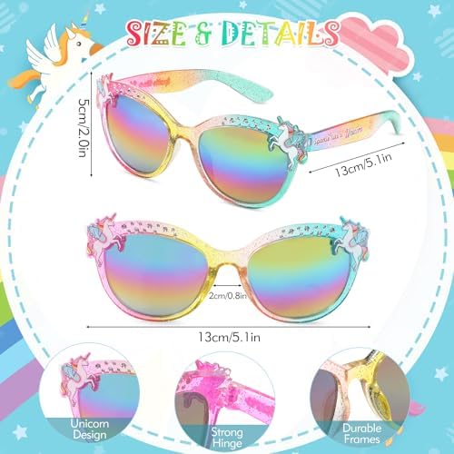 3 Pairs Kids Sunglasses Girls UV Protection Unicorn Sunglasses Toddler Eyewear For Childrens Party Favors Beach Dress Up Glasses