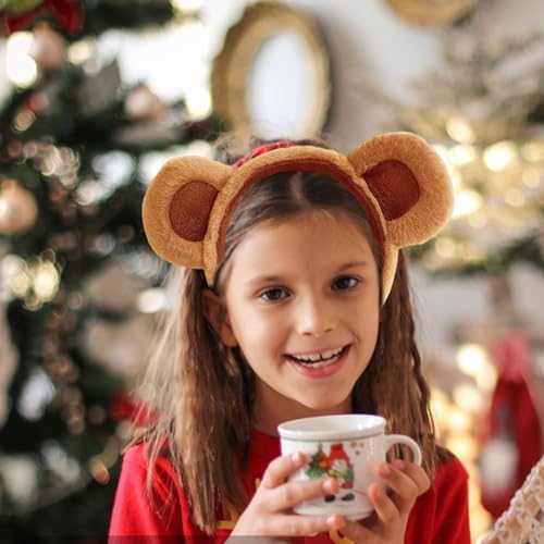 3 Pcs Bear Ears Bear Ears Headband Chipmunk Ears Teddy Bear Ears Cute Plush Animal Hair Hoops Animal Alice Hair Band For Girls And Women Furry Bear Ears Party Costume Accessories (Brown) ﻿
